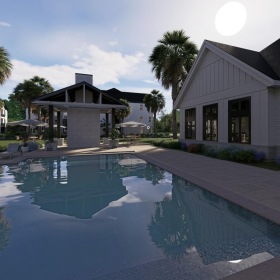 a swimming pool in a courtyard