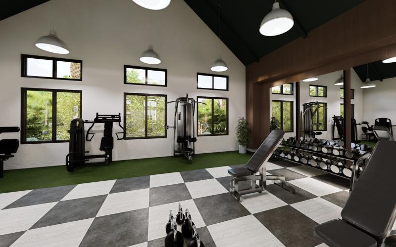 a gym with exercise equipment