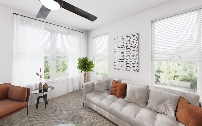 a living room with a couch and a table